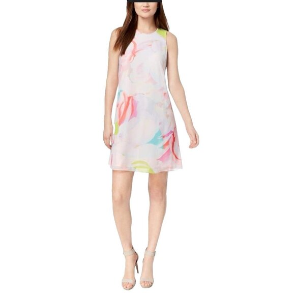 Calvin Klein Flowy A Line Shift Dress 20W Pastels Sleeveless Career Church Party - Picture 1 of 12